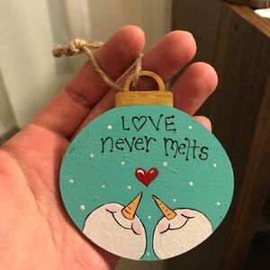 Love never melts Christmas ornament